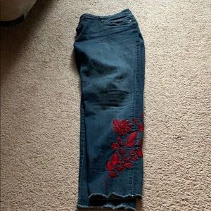 Embroidered Ankle Skinny Jeans